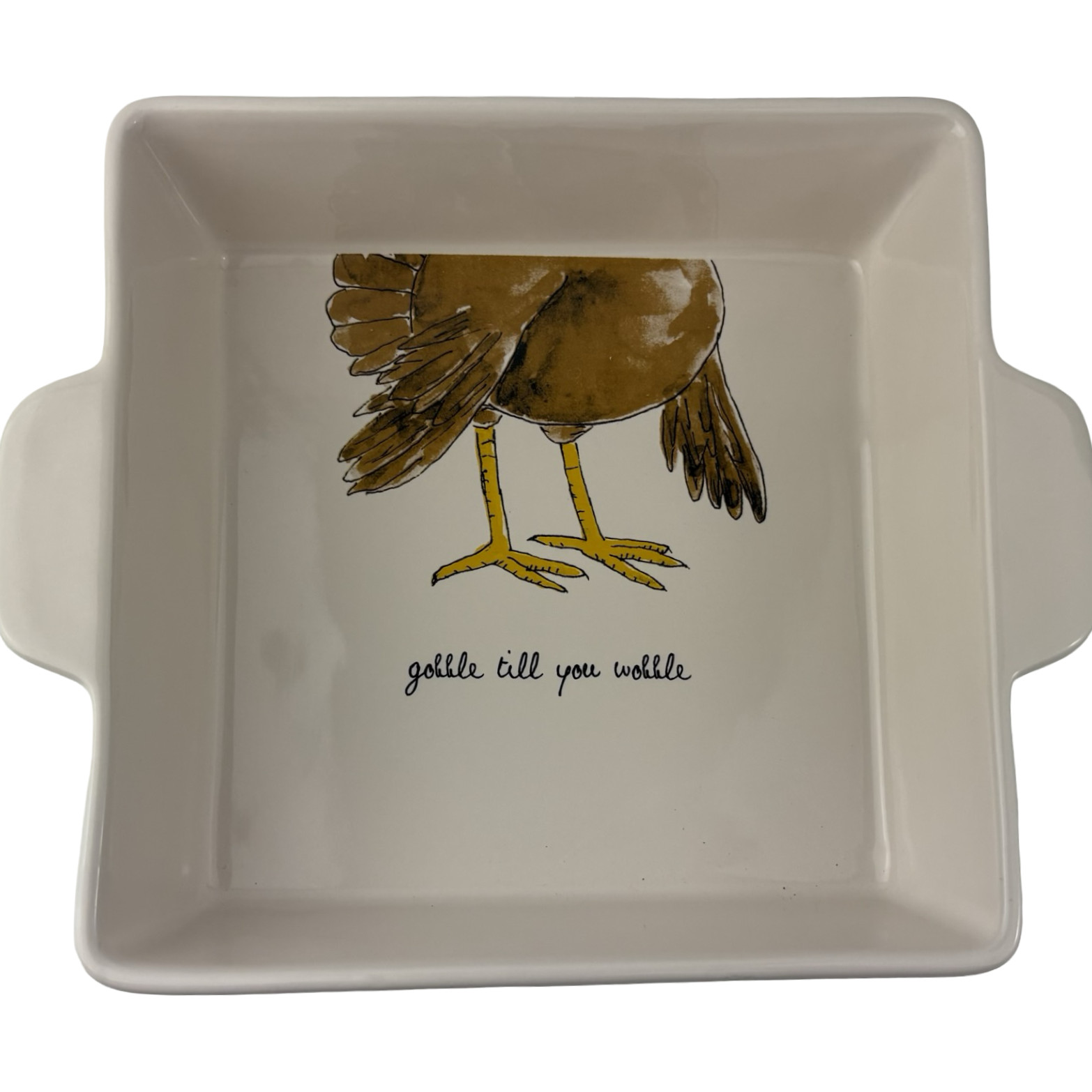 Rae Dunn Gobble Till You Wobble Square Baker Artisan Collection Magenta 8.75 In.