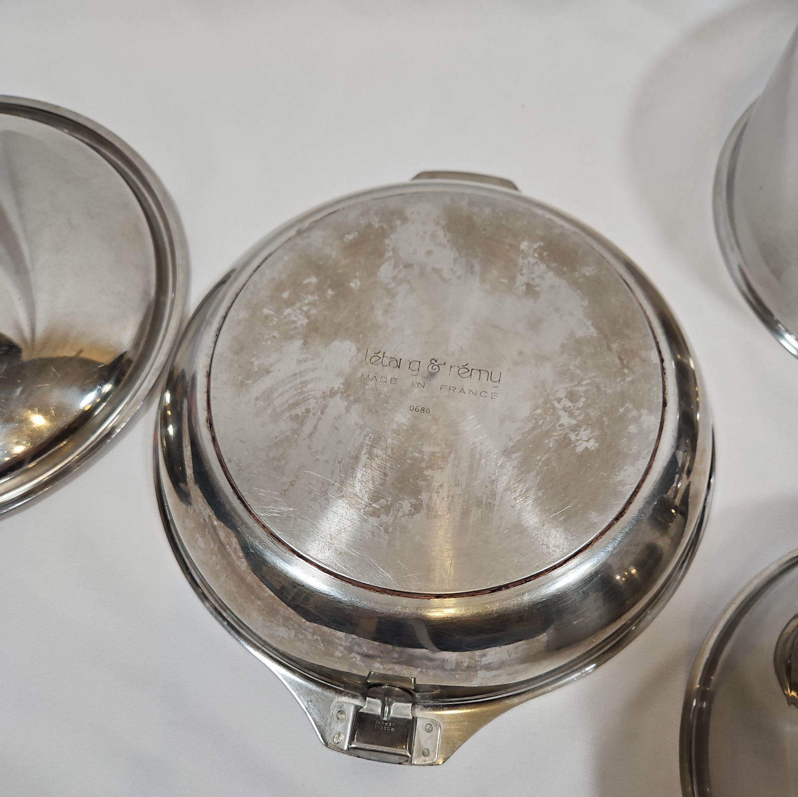 7 pc Letang & Remy Stainless Steel Cookware France Skillet & 3 pans w/3 lids