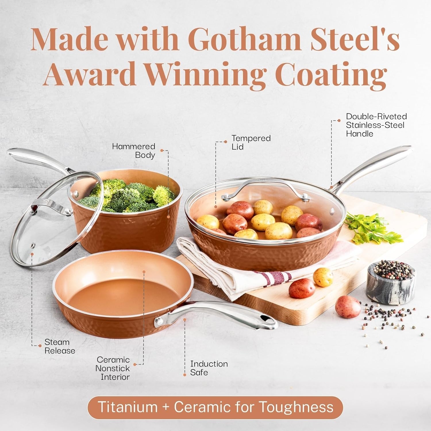 Gotham Steel Hammered 10 Inch Non Stick Frying Pans with Lid, Frying Pans Nonsti