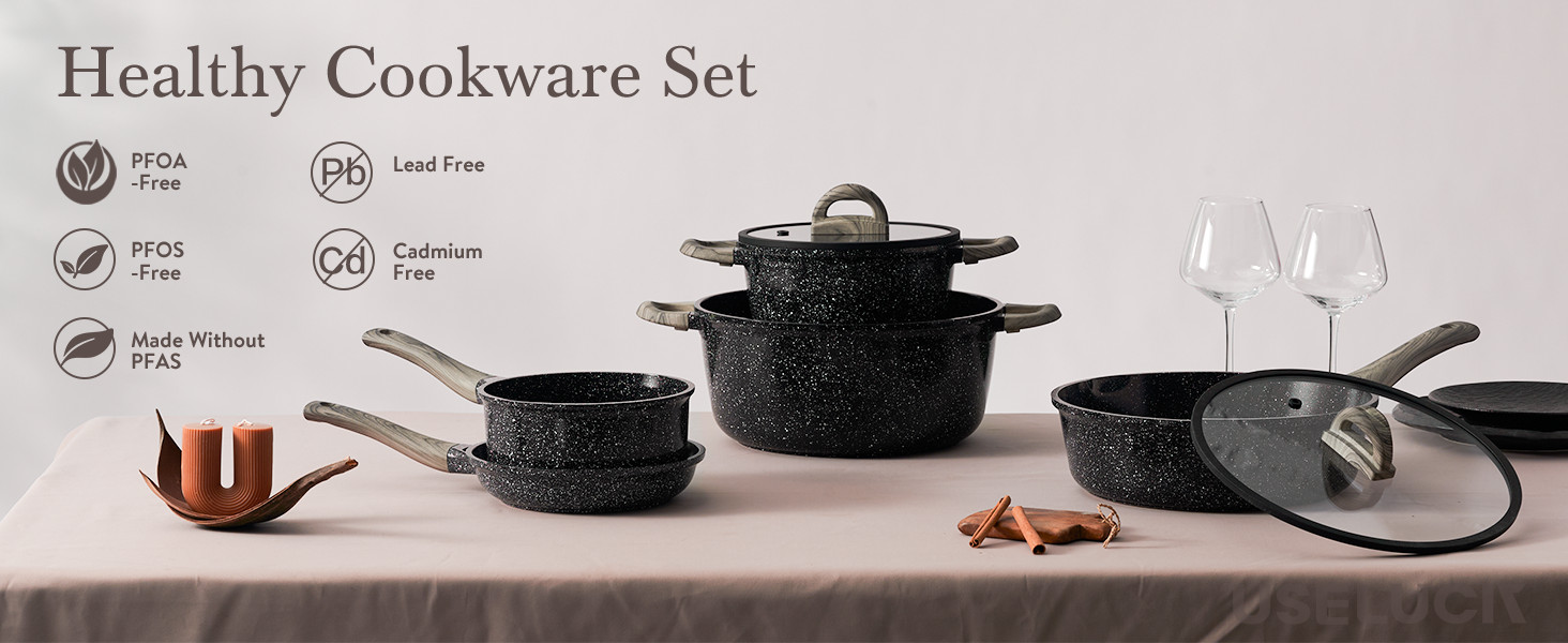 USELU Ceric Cookware Set 22 Piece Nonsti Pots and Pans Set Non Sti