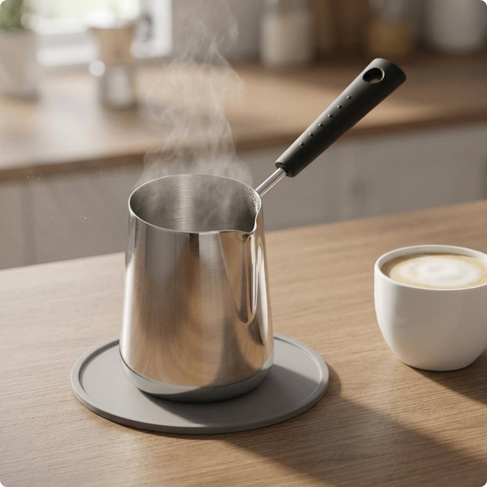 Pouring Saucepan Long Handle Butter Melting Pot Rounded Shape