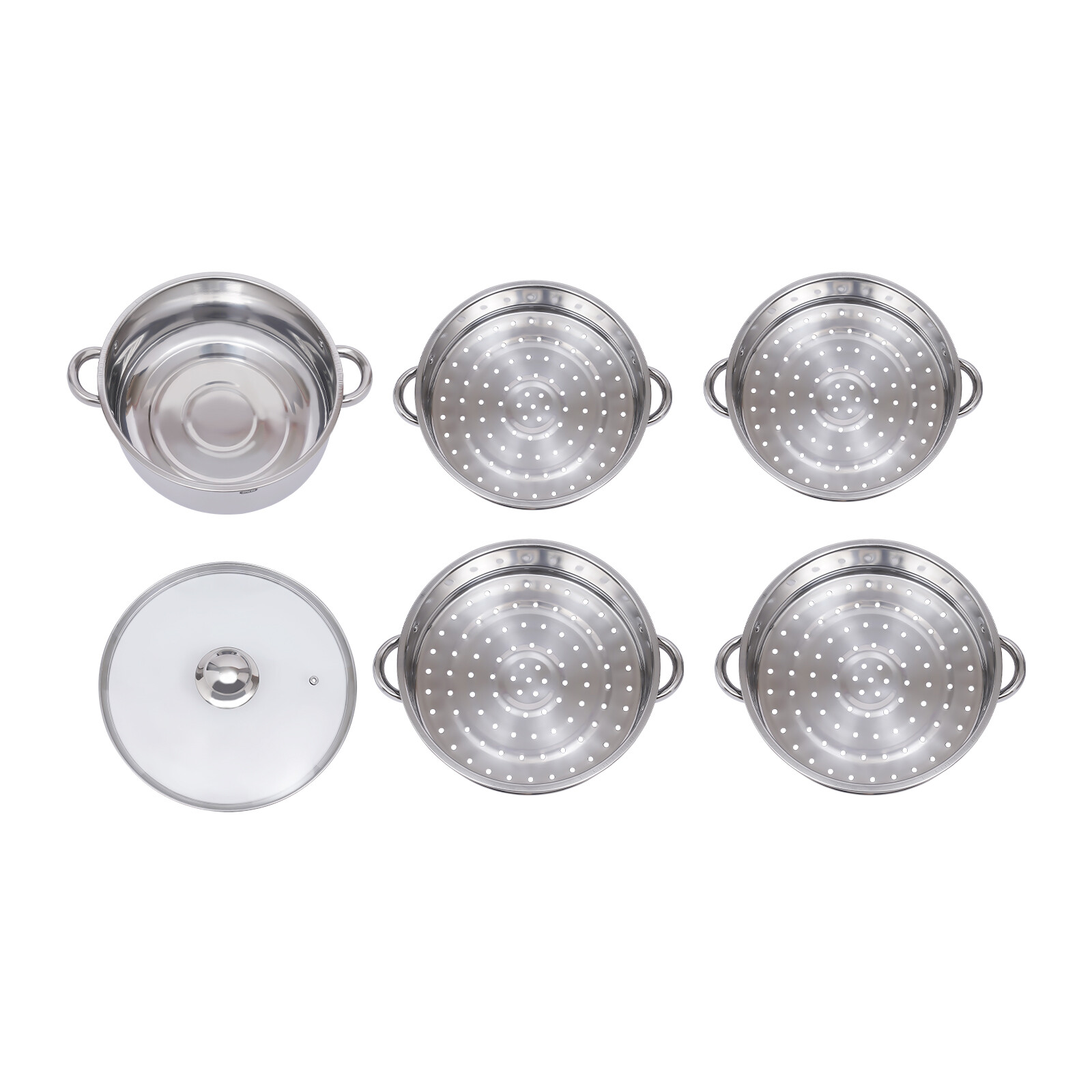 5 Tier 28cm Stainless Steel Steamer Set Dumpling Manty Steamer Pot Glass Lid