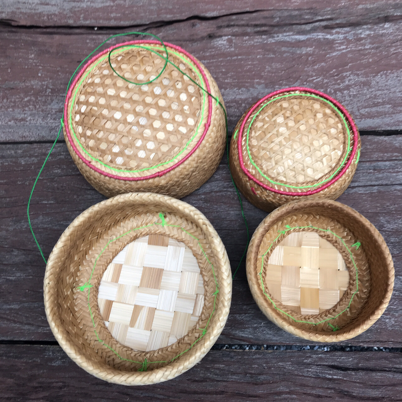 Vintage Thai Handicraft Kratip Sticky Rice Serving Natural Brown Bamboo Basket