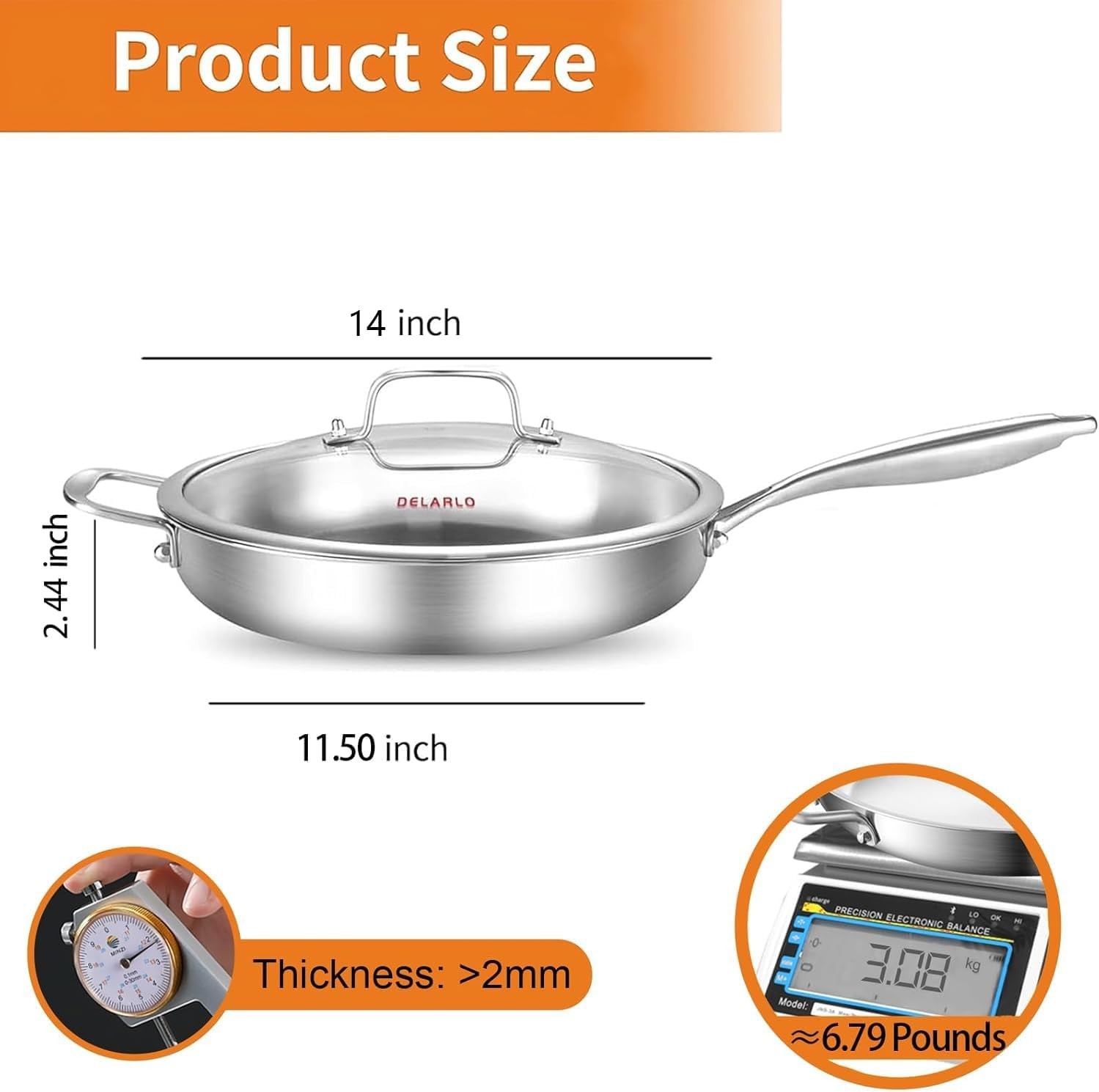 Versatile 14-Inch Heavy Duty Frying Pan with Lid – Perfect for Induction & Gas