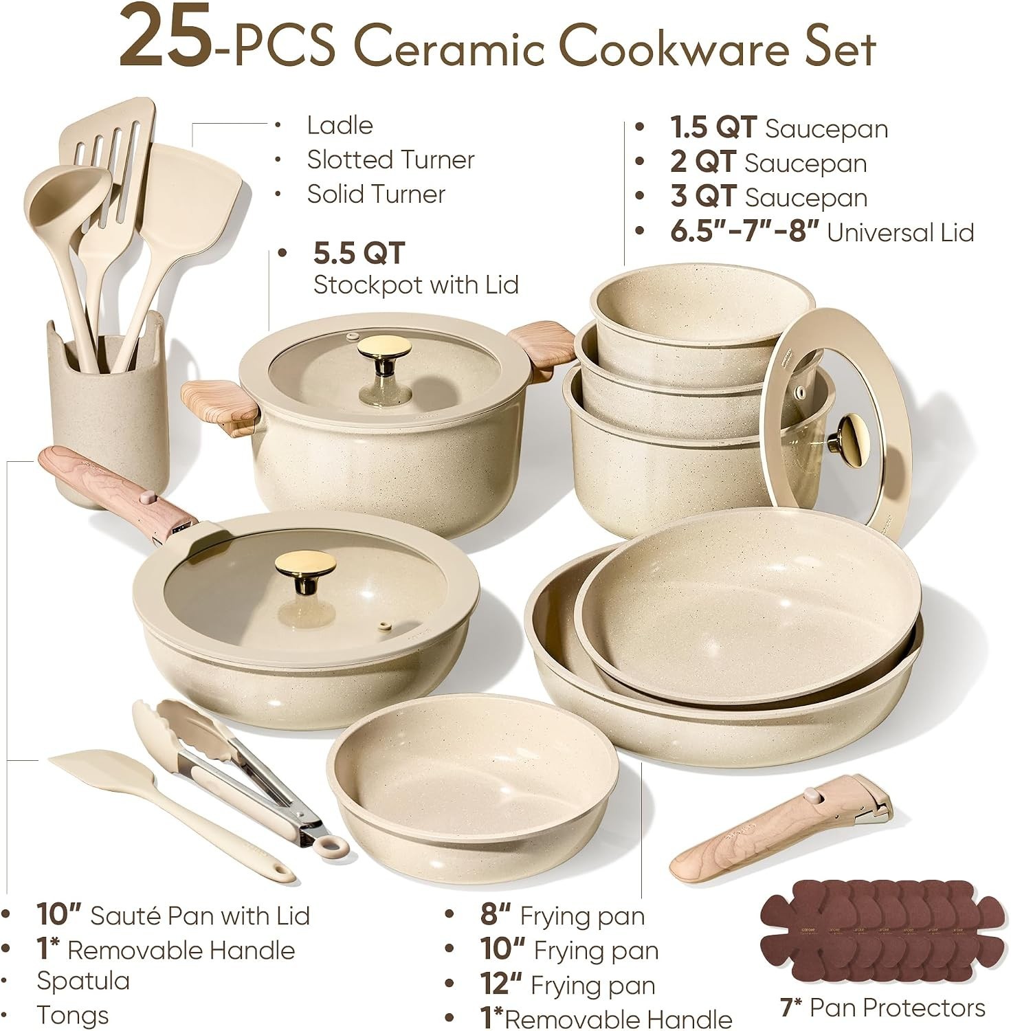 25PCS Ceramic Cookware Set, Pots and Pans set Non Stick, RV Kitchen Cooking S…
