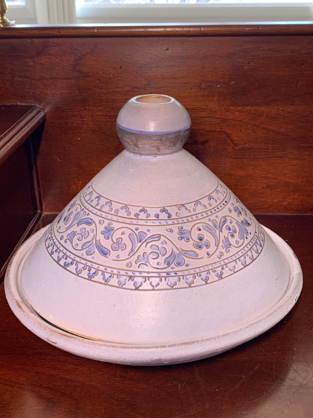 LOVELY BLUE HAND-MADE & PAINTED MOROCCAN TANGINE SIGNED BY ARTIST!