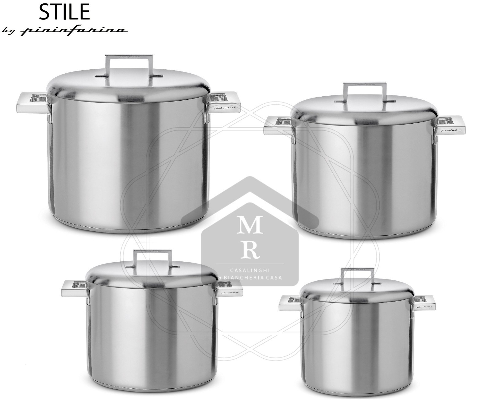 High Pot with Lid Stainless Steel ICE Finish Pininfarina Mepra Style