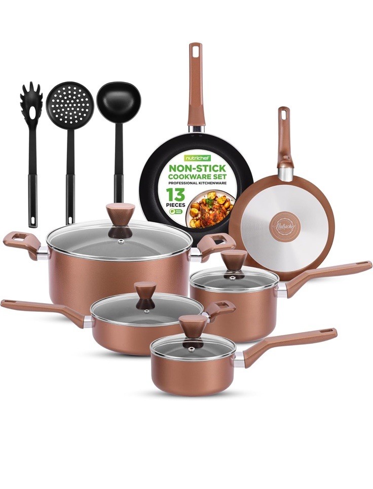 NutriChef 13-Piece Nonstick Kitchen Cookware Set-PTFE