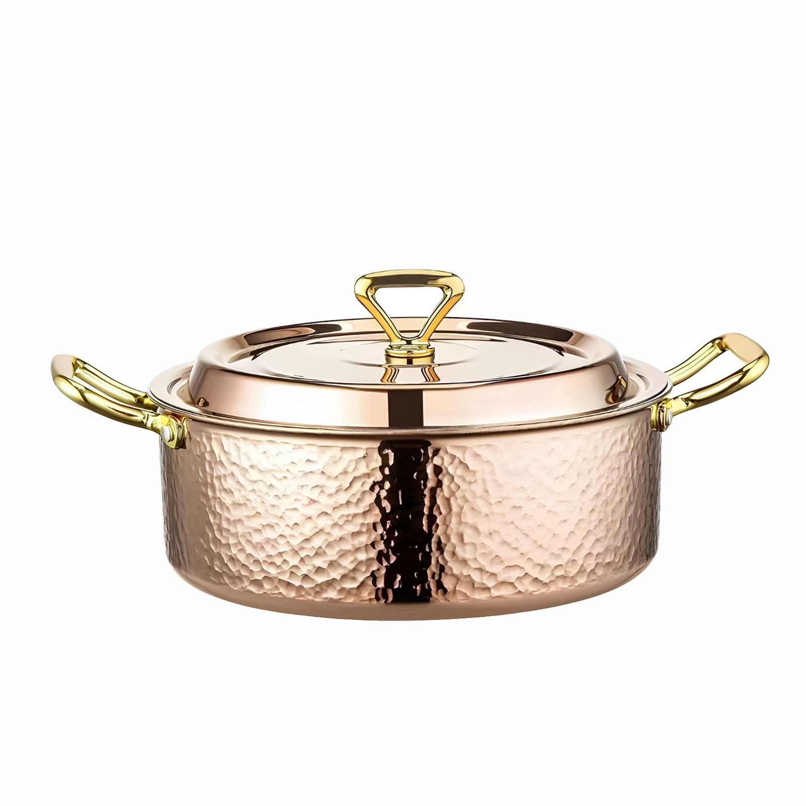YJX 6.7QT Hammered Stock Pot with Lid, Copper Rose Gold, Tri-Ply Stainless Steel