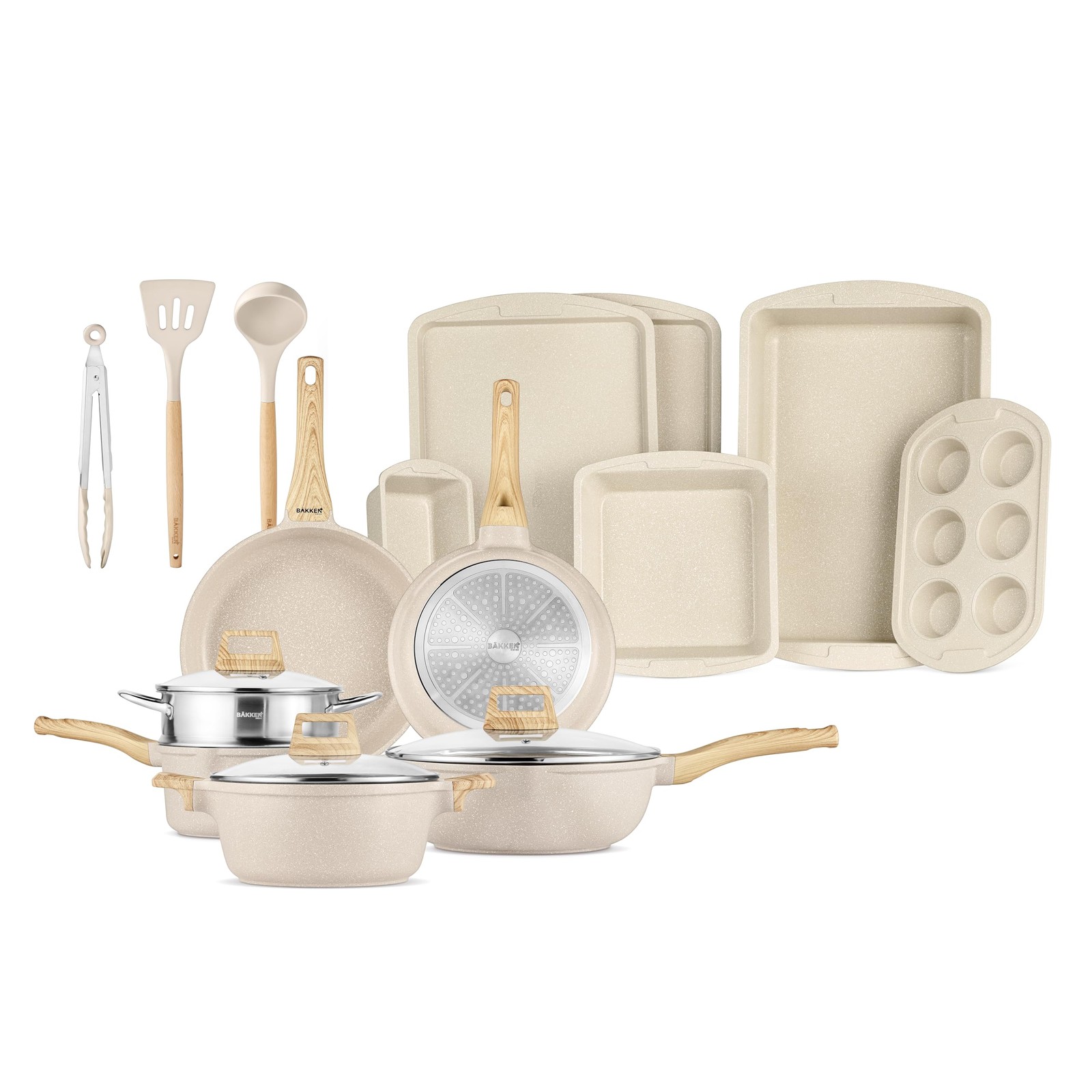 Bakken Swiss 20 Piece Essential Cookware Set Non Stick Granite Heat Resistant
