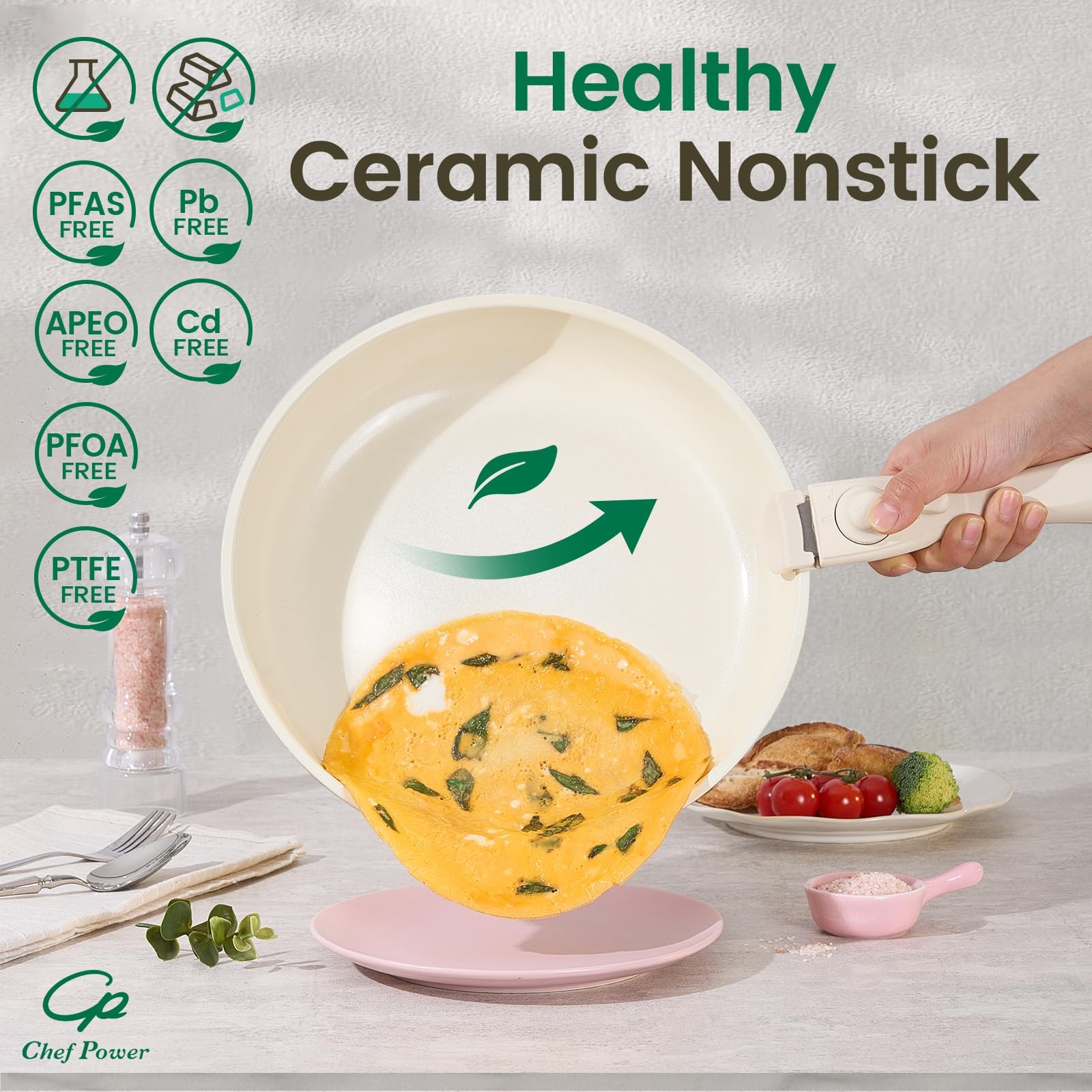 Ceramic Nonstick Pots and Pans Set 19 Piece with Detachable Handle, Induction…