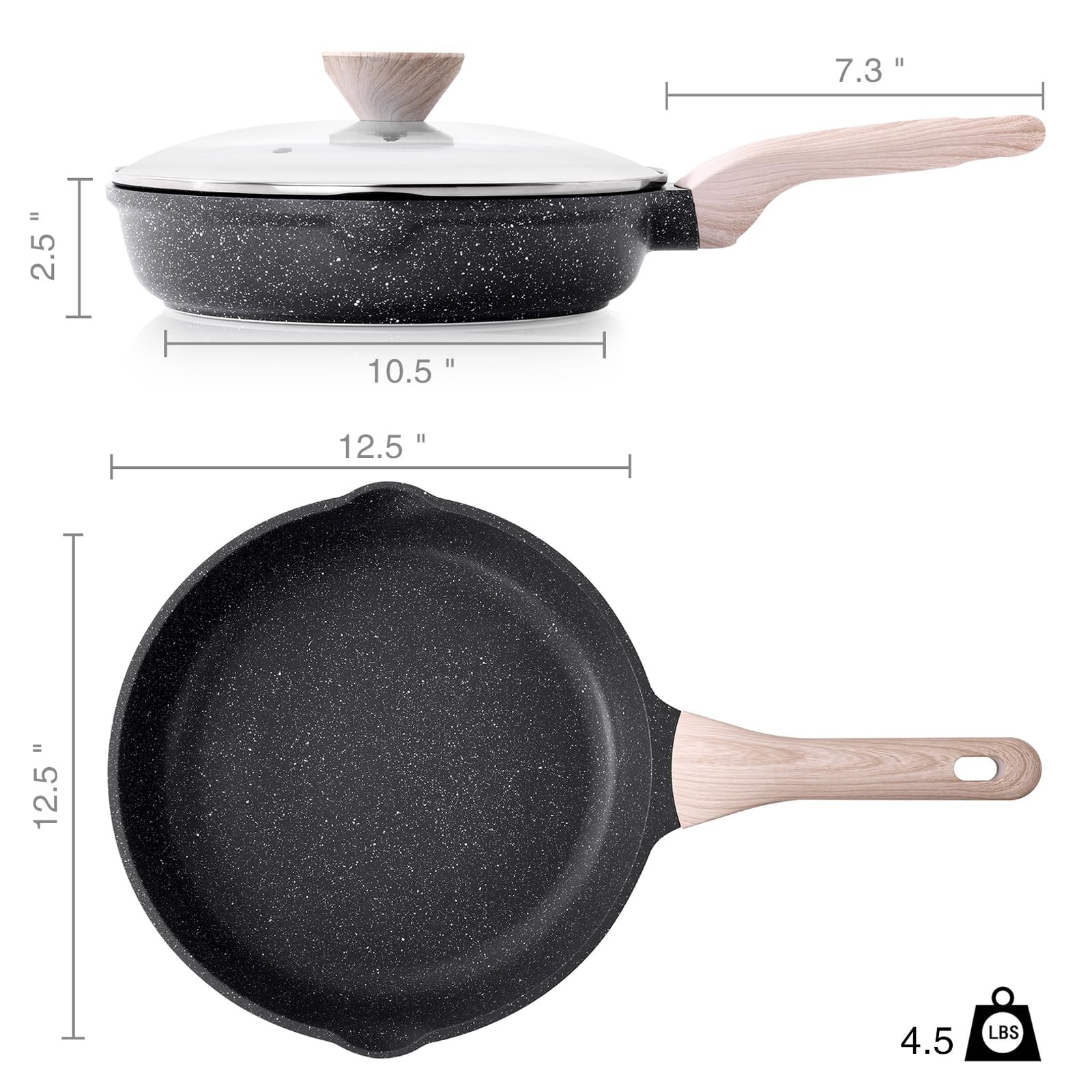 Frying Pans Nonstick with Lid, 12.5 Inch Large Skillet with Lid, Induction Co…