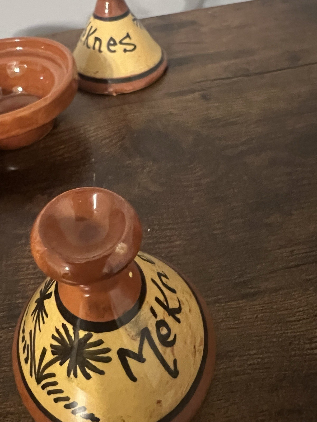Vintage Pottery Three Spice Holder, Moroccan Tagine Salt Pepper Cumin Curry