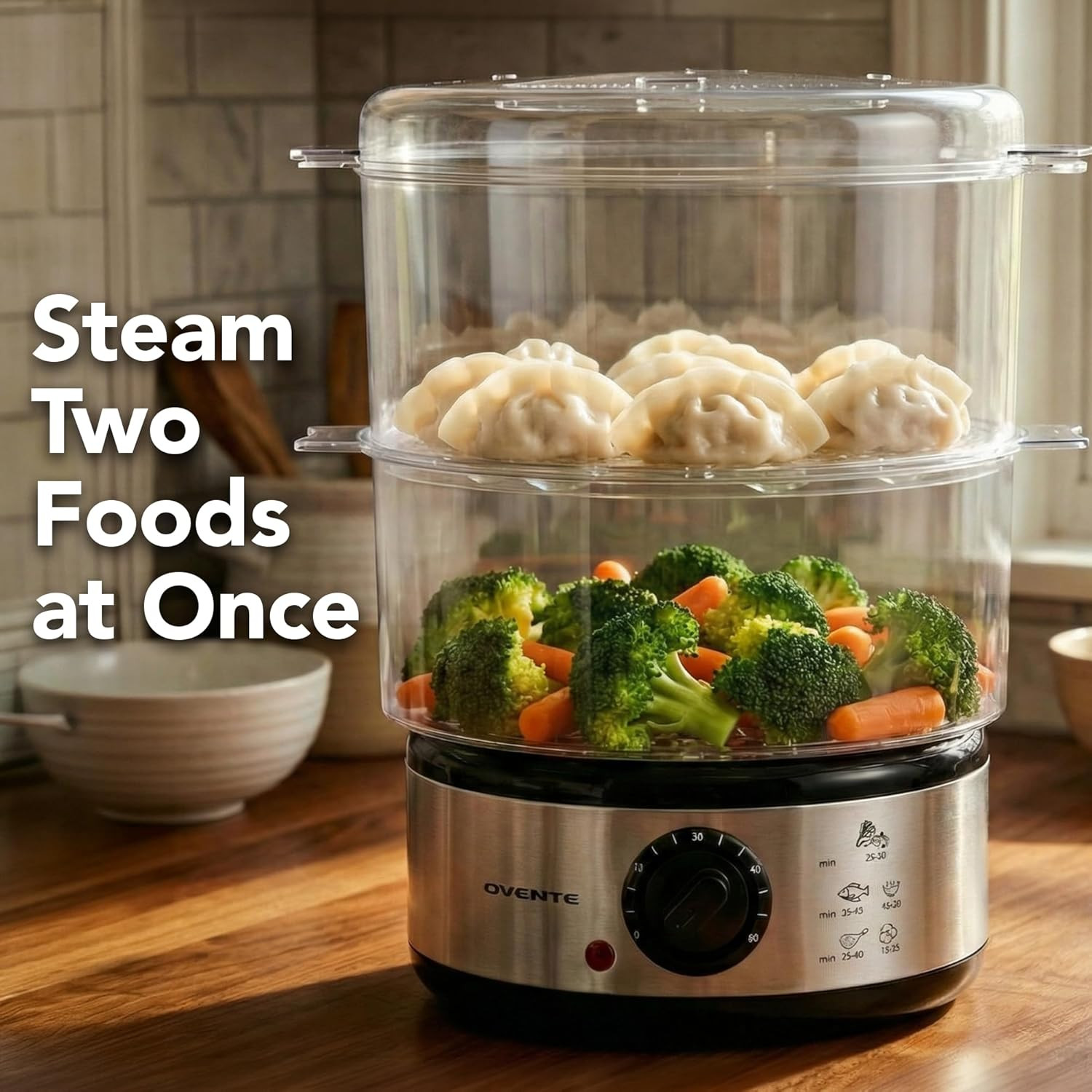 2 Tier Electric Food Steamer Cooker Healthy Vegetable Steaming 5 Quart Stackable