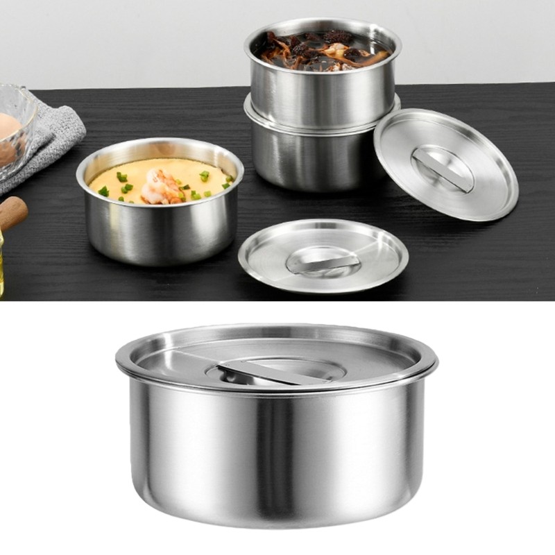Stainless Steel Steaming Bowl For Eggs Custard And Dessert With Lid For Home Use