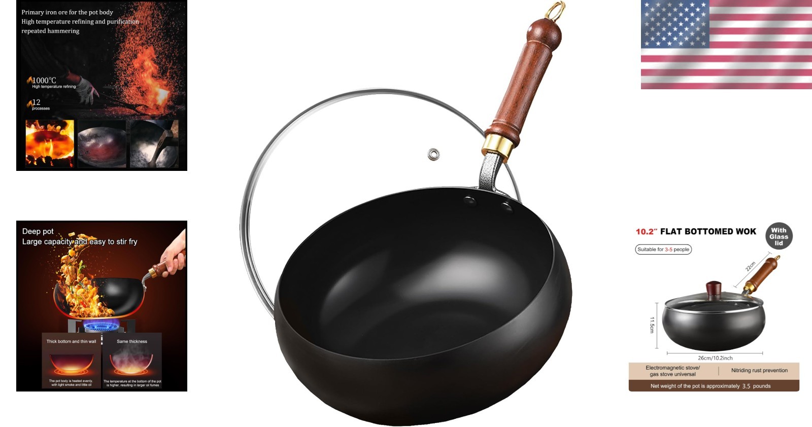 Durable Non-Chemical Coated 10.2 Inch Carbon Steel Wok – Ideal for Stir-Frying