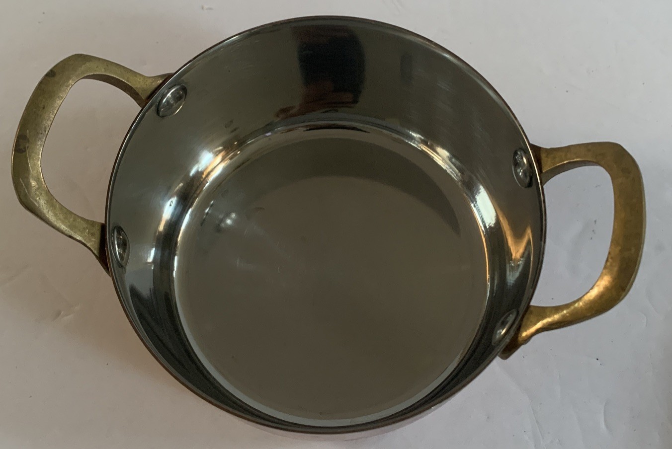 2 Mini Stainless Steel Copper Plated Dutch Oven Fryer Brass Handle 4.75″ No Lid