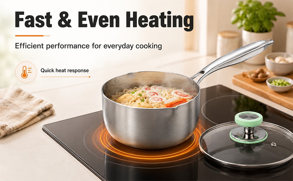 Titanium Pan Pot with Lid, Non-Stick Titanium Saucepan, 500°F Heat Resistant,