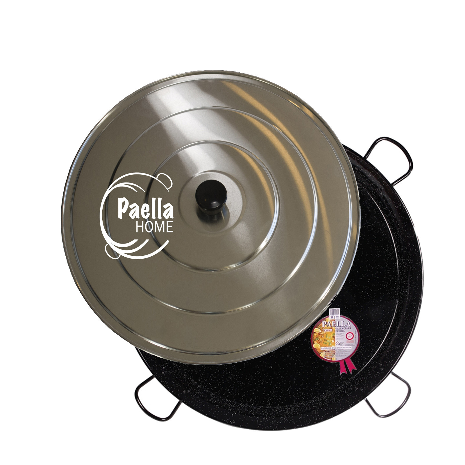30cm – 80cm Enamelled Paella Pan + Aluminium Lid +Spoon (according to variation)