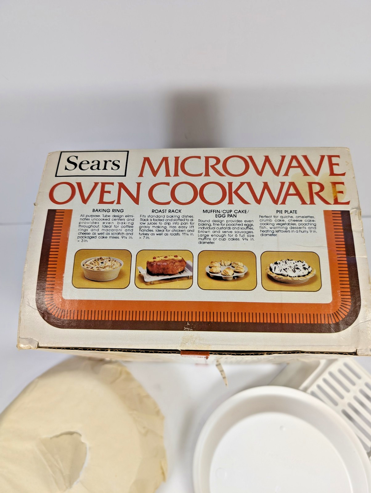 Vintage Sears Microwave Oven Cookware 4 Piece Set Baking Ring Pie Plate Rack USA