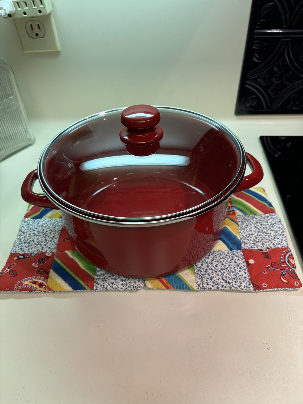 💥Sale‼️Lot of 3-piece set red covered stew potw/glass lid & small 5”frying pan