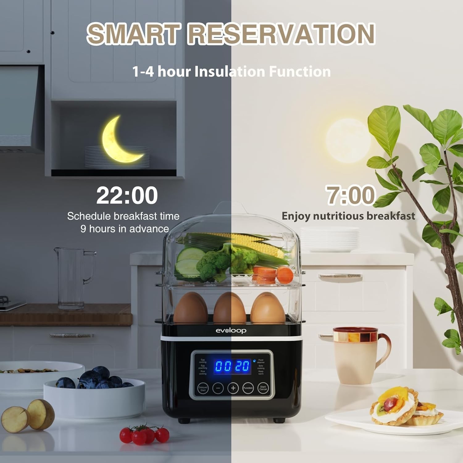 2 Tiers Electric Food Steamer for Cooking, 4 QT Digital Multi Vegetable Steam…
