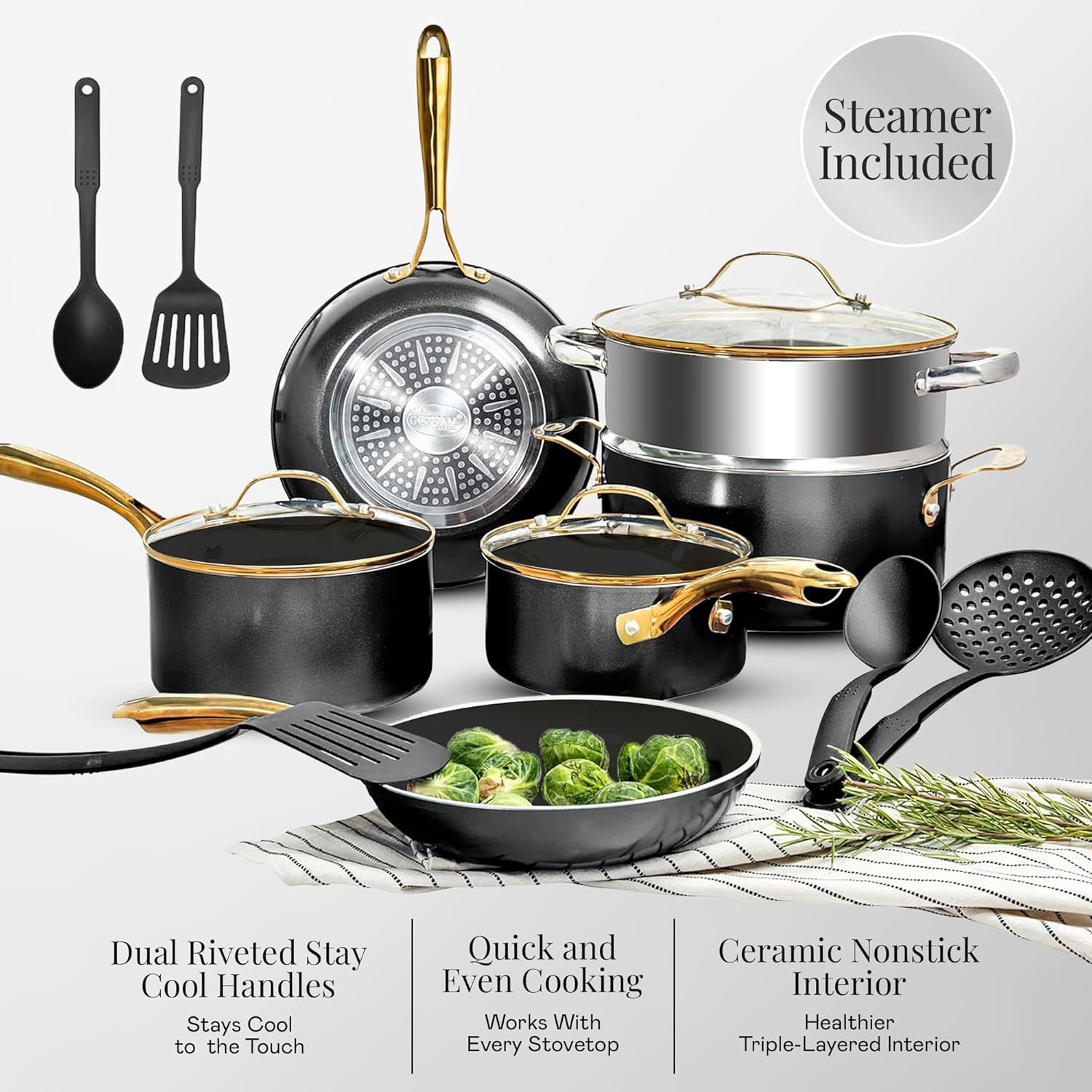 Gotham Steel 15 Pc Ceramic Cookware Set Nonstick, Ceramic Pots and Pans Set Non