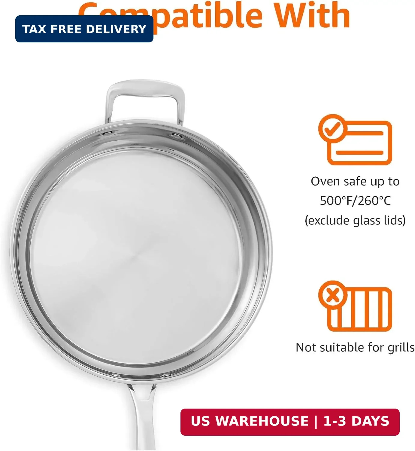 Amazon Basics Stainless Steel Cookware 15-Piece Set, Oven Safe, Induction-Ready,
