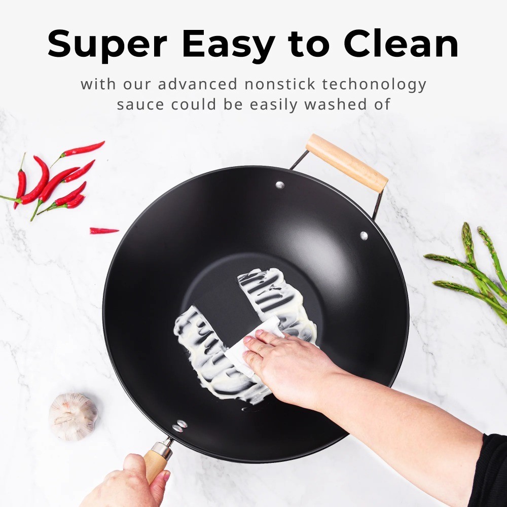 Carbon Steel Wok Non-Stick Easy Clean Hand Wash Recommended