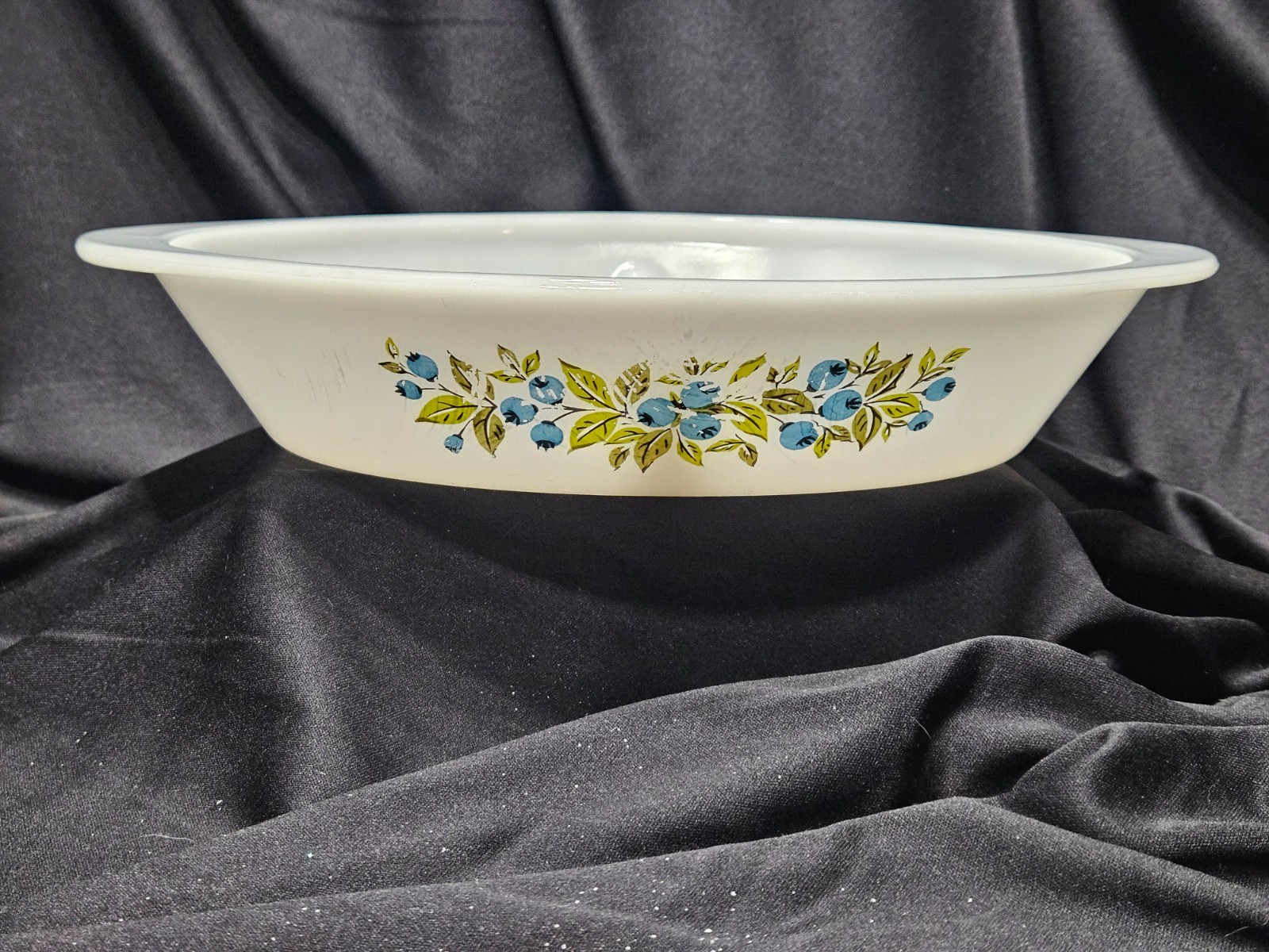 Vintage Glasbake Blueberry Milk Glass Divided Casserole Dish USA 12”