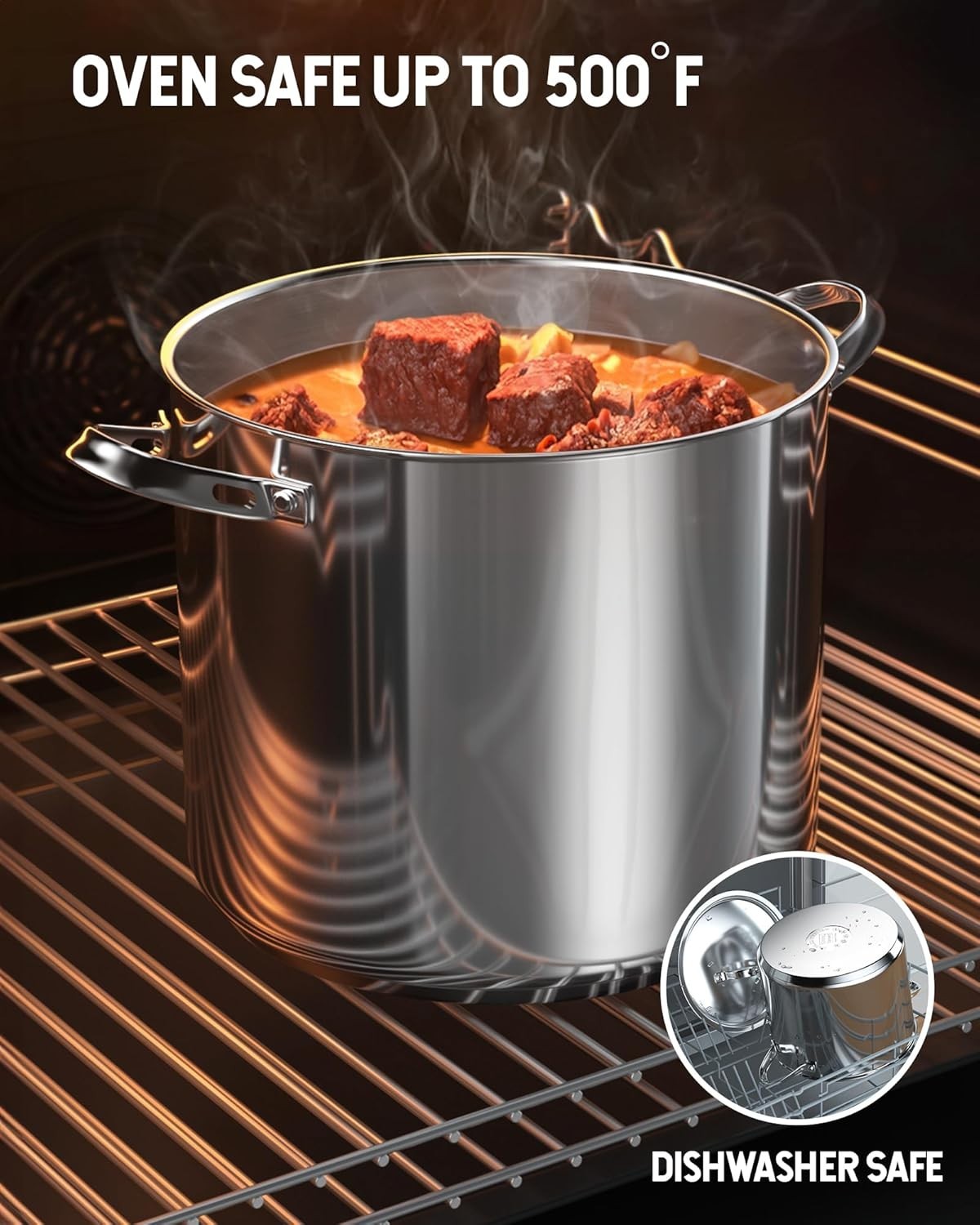 18/10 Stainless Steel 20-Qt Stockpot, Even Heat Distribution