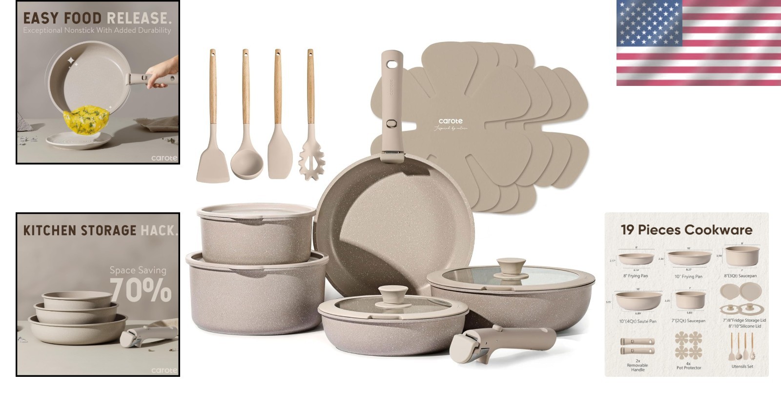 Compact 19-Piece Nonstick Cookware Collection