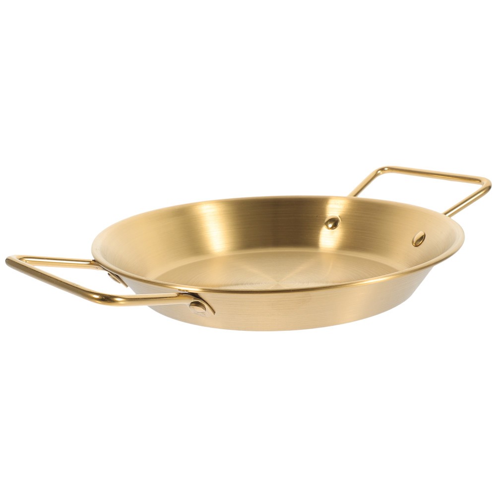 1pc Household Frying Saucepan Binaural Stainless Steel Pan Pasta Plate(Golden)