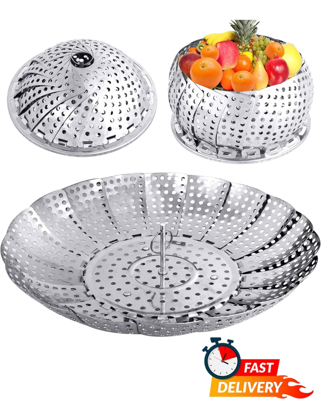Stainless Steel Folding Vegetable Steamer Basket Collapsible Pot Insert Rack