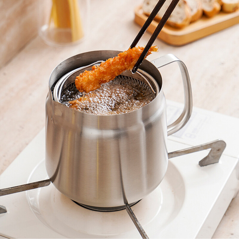 2-in-1 304 Stainless Steel Multifunctional Oil Strainer Pot Kitchen Deep Fryer