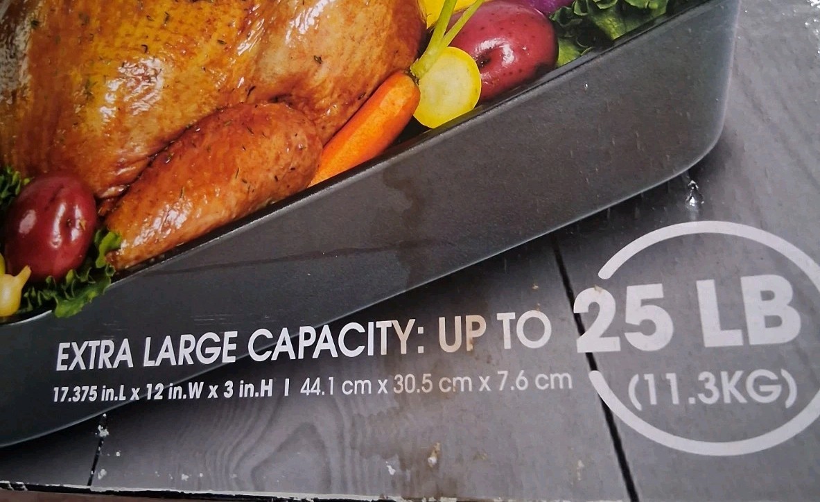 Non-Stick Steel Roaster V-Rack Extra Large 25lb Capacity 17x12x3 New Damaged Box