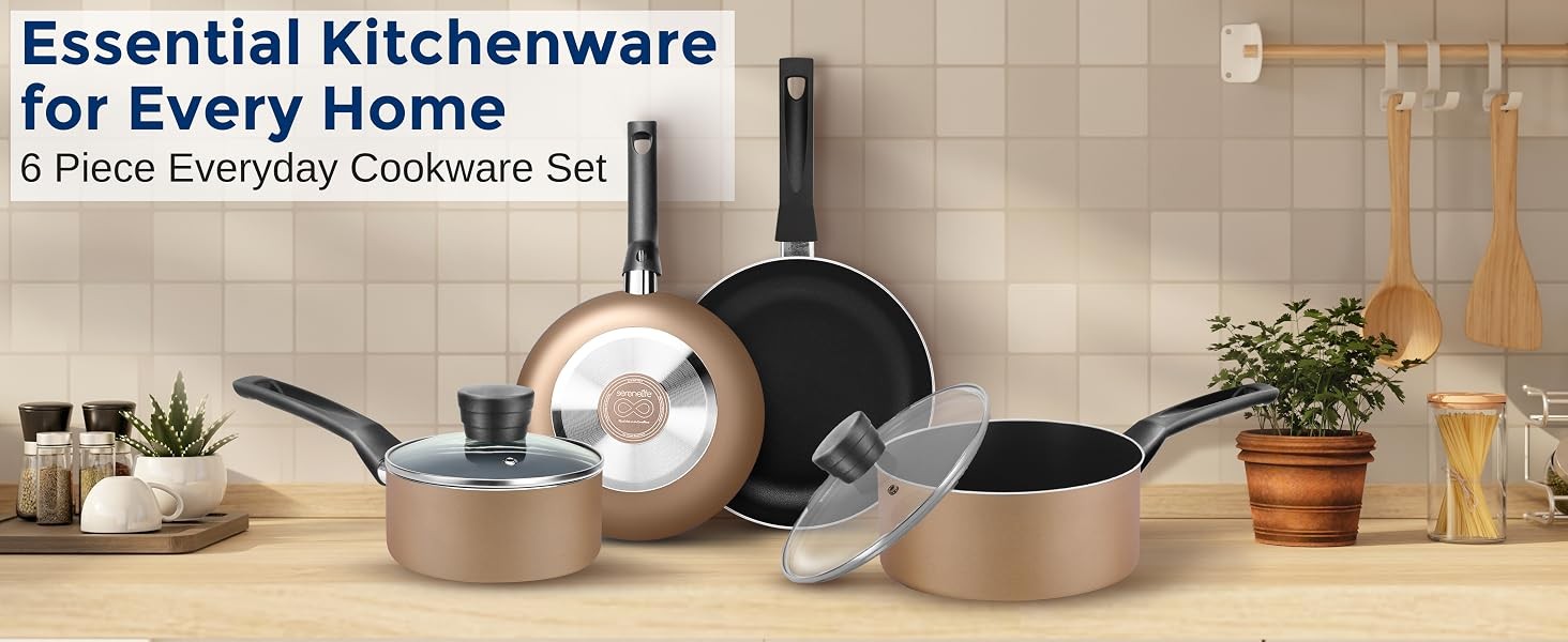 Kitchenware Pots and Pans Set, Basic Kitchen Nonstick Cookware Set, Heat