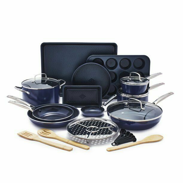 Blue Diamond CC002374001 Nonstick Cookware Kitchen Set – Blue (20 Piece)