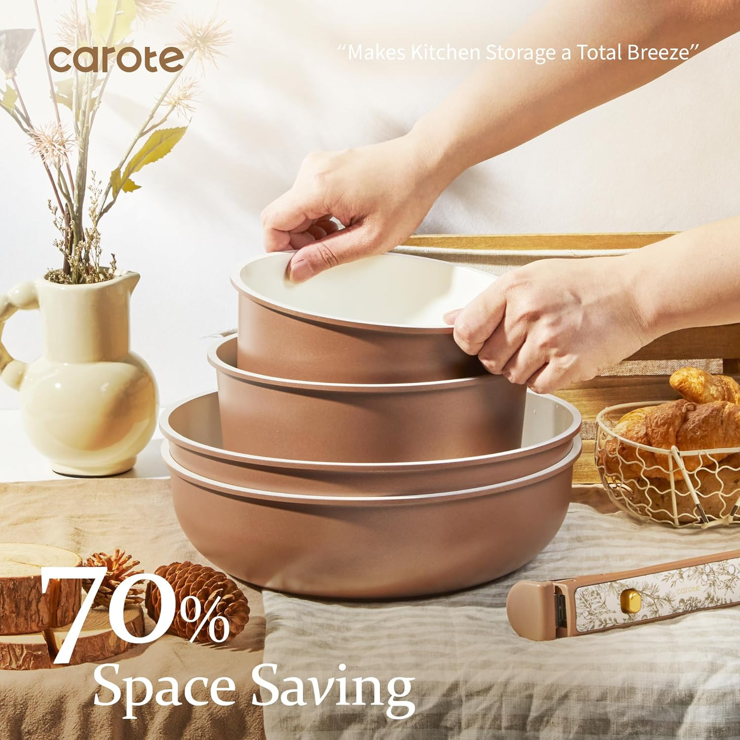 25-Piece Nonstick Ceramic Cookware Set, Induction Compatible, Chocolate