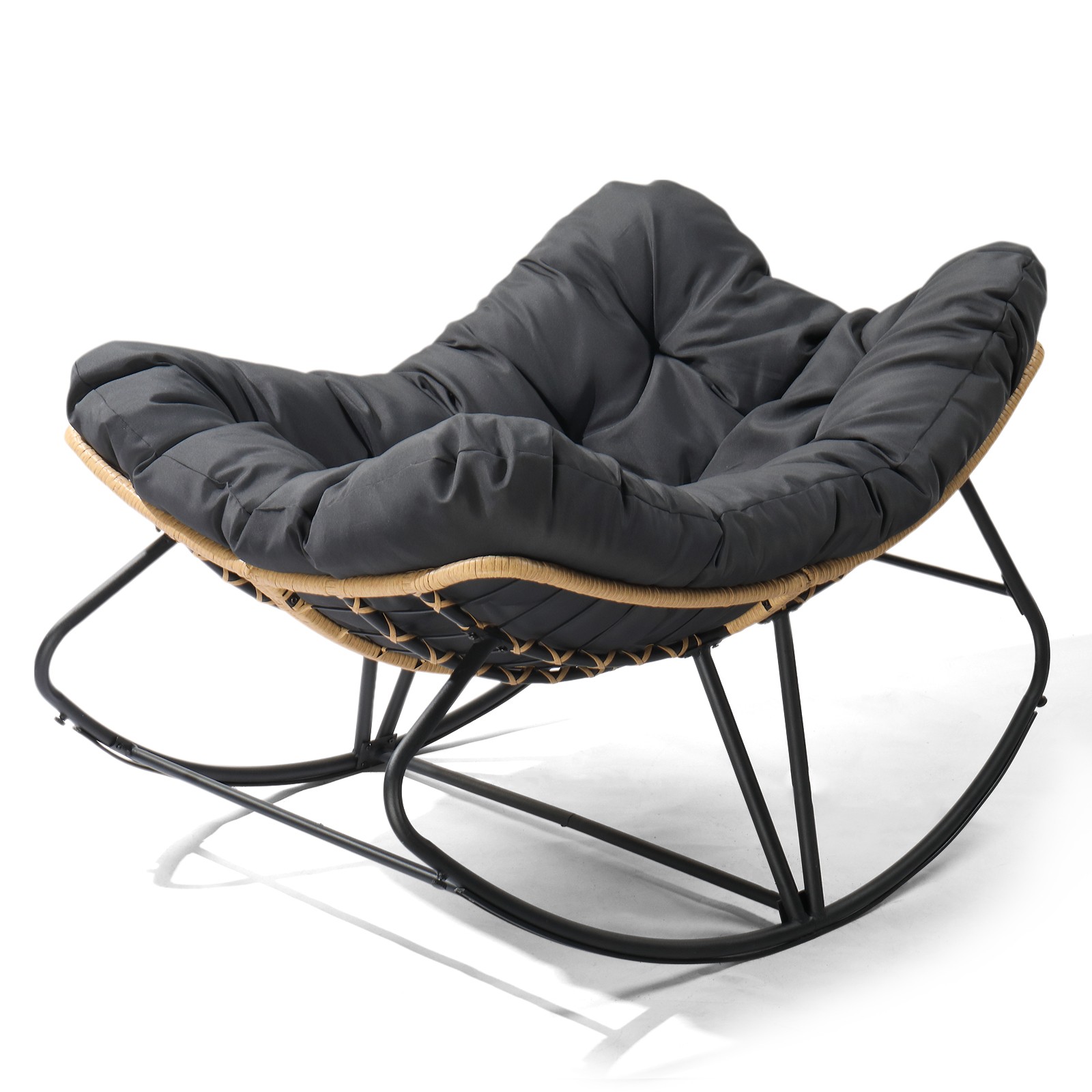 Oversized Papasan Rocking Chair, Patio Lounge Egg Chair, Dark Gray
