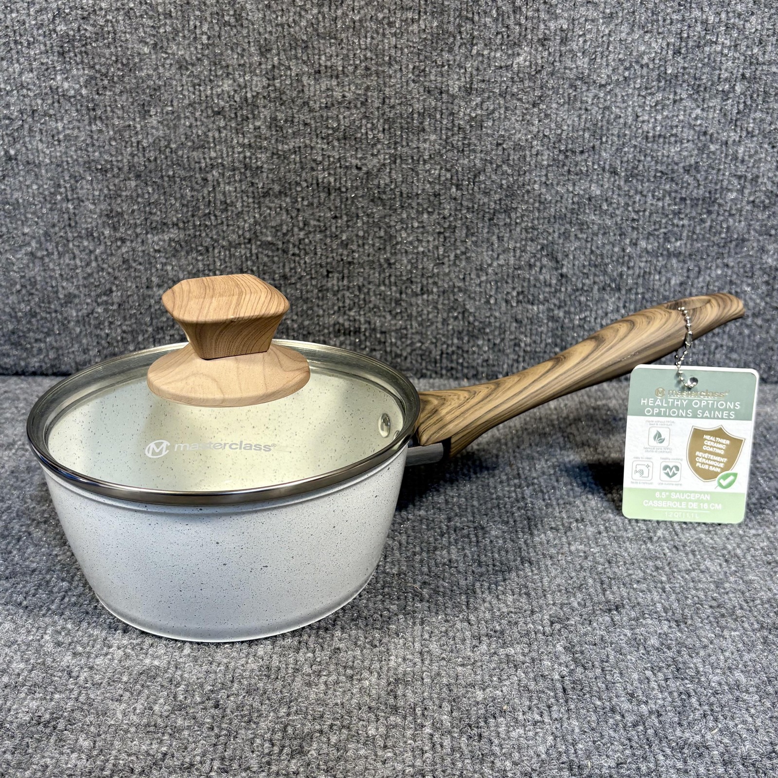 MasterClass 1.2 QT 6.5″ Saucepan Glass Lid Healthy Options Ceramic Nonstick