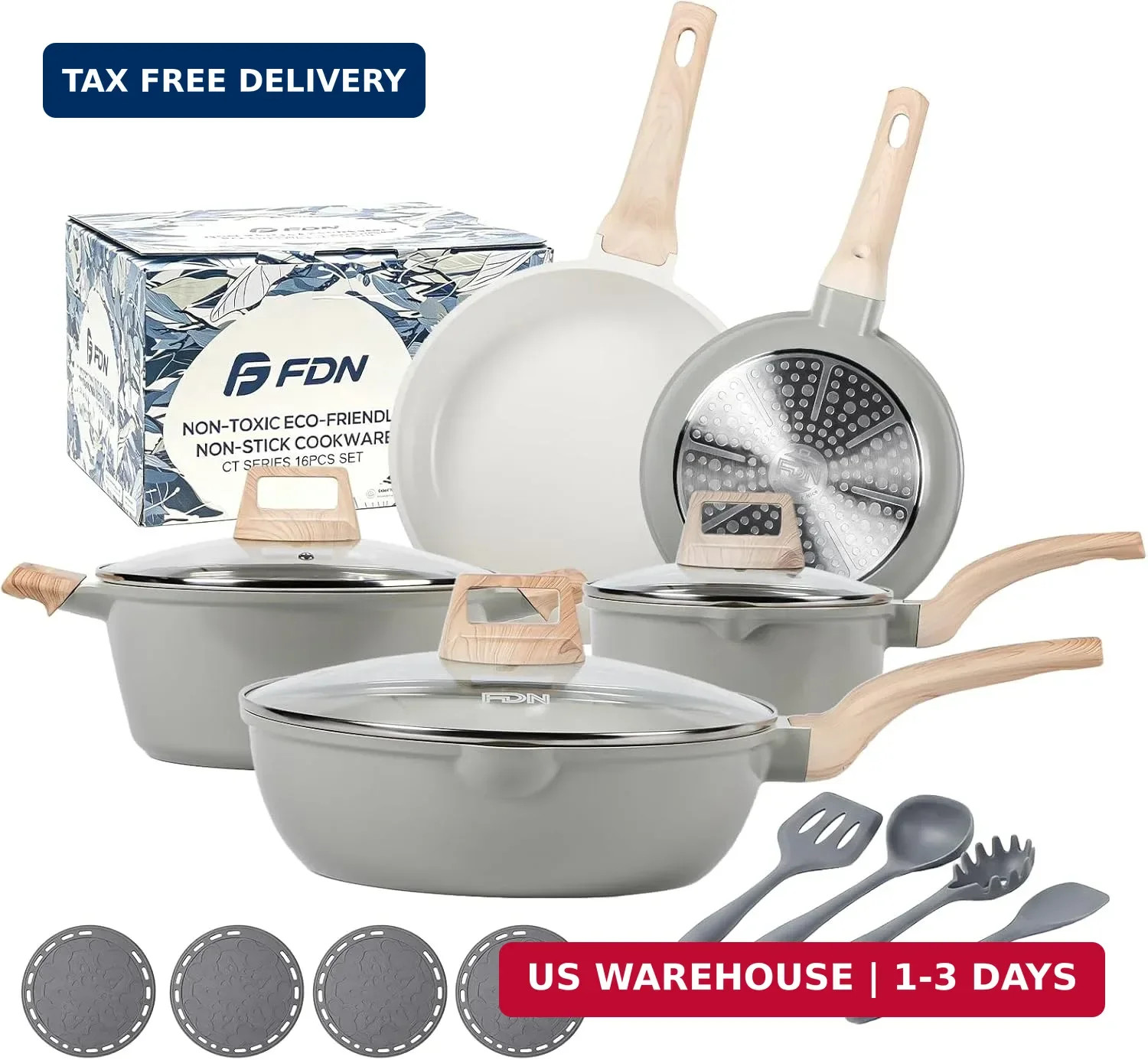 FDN 16Pcs Titanium Pots and Pans Set,Toxic-Free Cookware Set, Dishwasher & Oven
