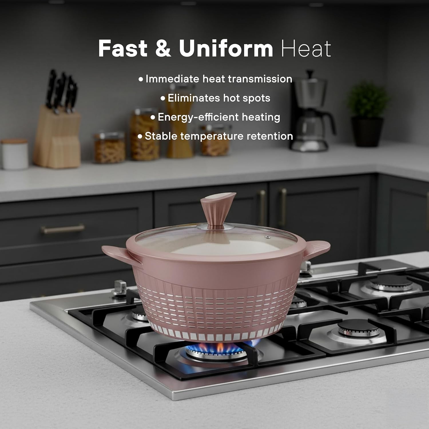 KOCHSTELLE Non-Stick Marble Cookware Set, 13Pieces, Rose Gold Cookware Set | Dur