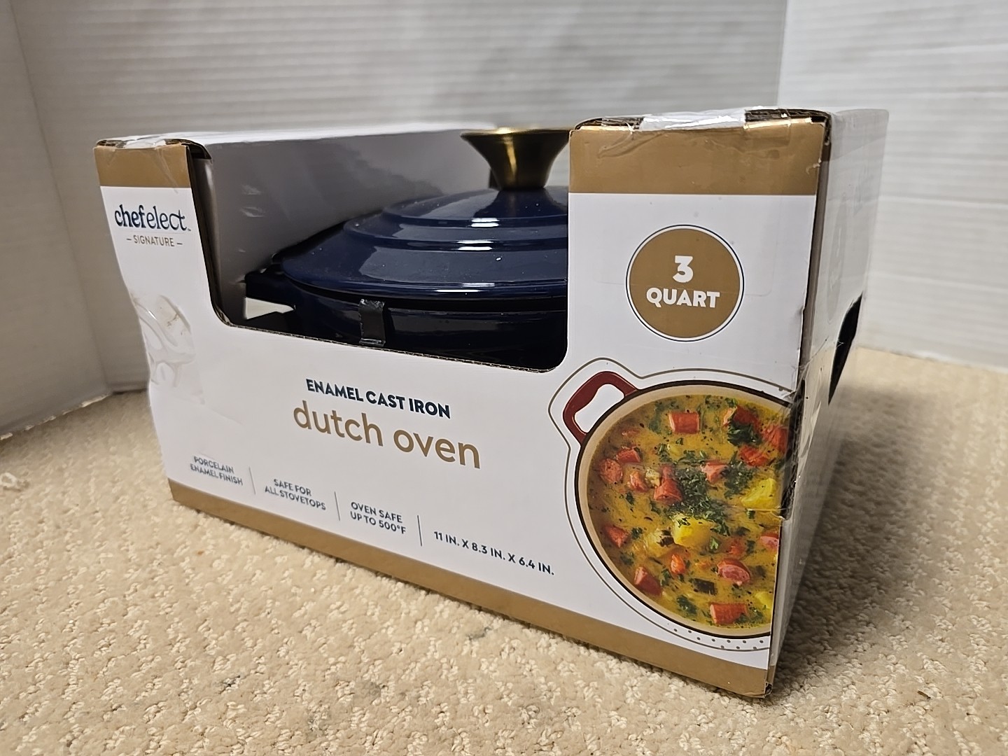 NEW CAST IRON PORCELAIN ENAMEL 3 QT DUTCH OVEN – DARK BLUE