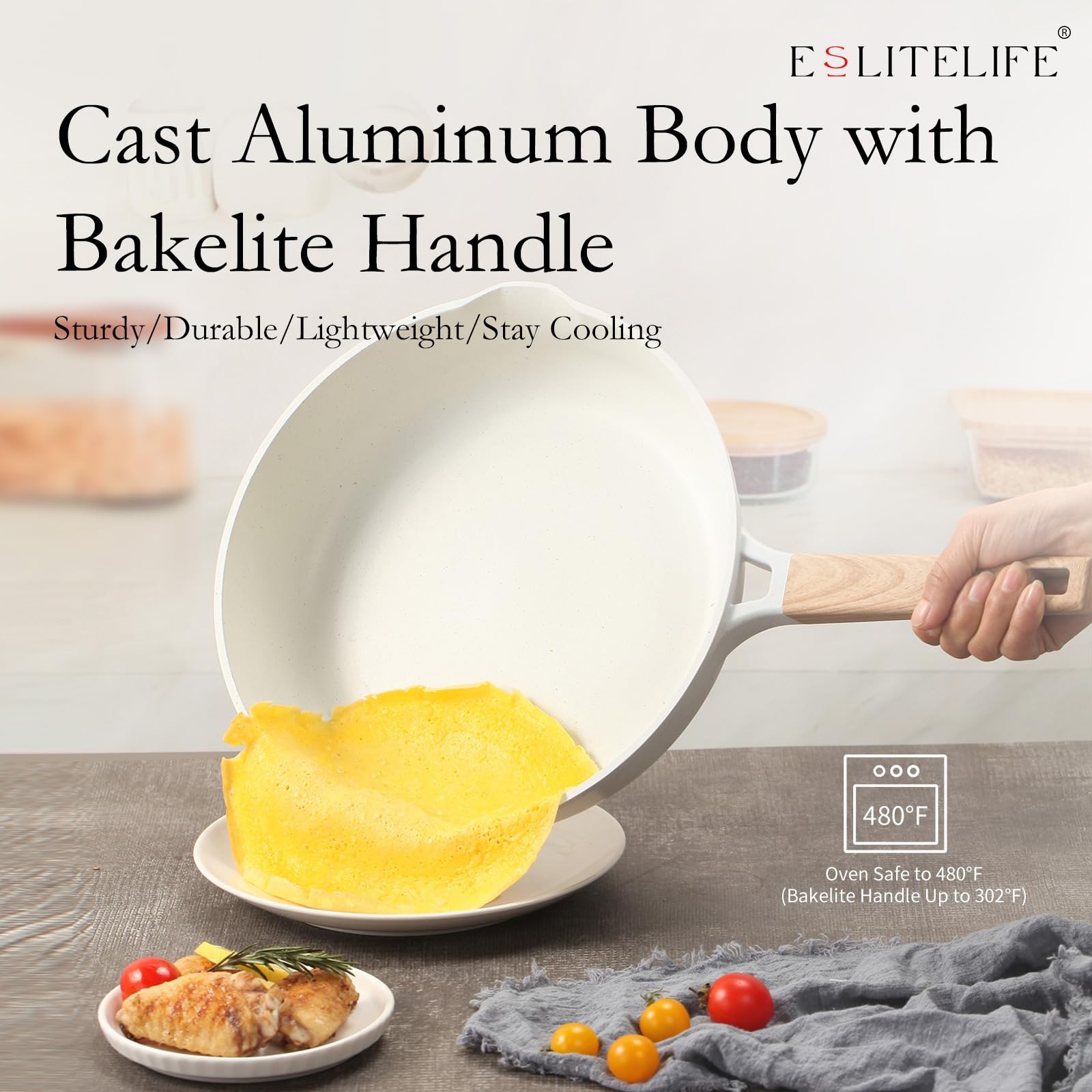 ESLITE LIFE Frying Pans Set Nonstick Skillets Set Egg Omelette Pans, Healthy Cer