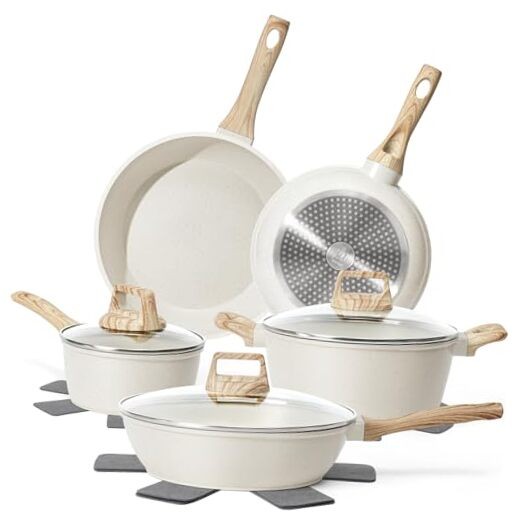 12 Pcs Pots and Pans Set Non Stick, Cookware Sets Granite 12 Pieces White