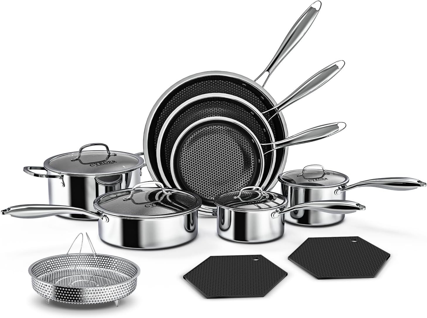 14-Piece Nonstick Hybrid Hex Cookware Set – Induction & Oven Safe, PFOA Free