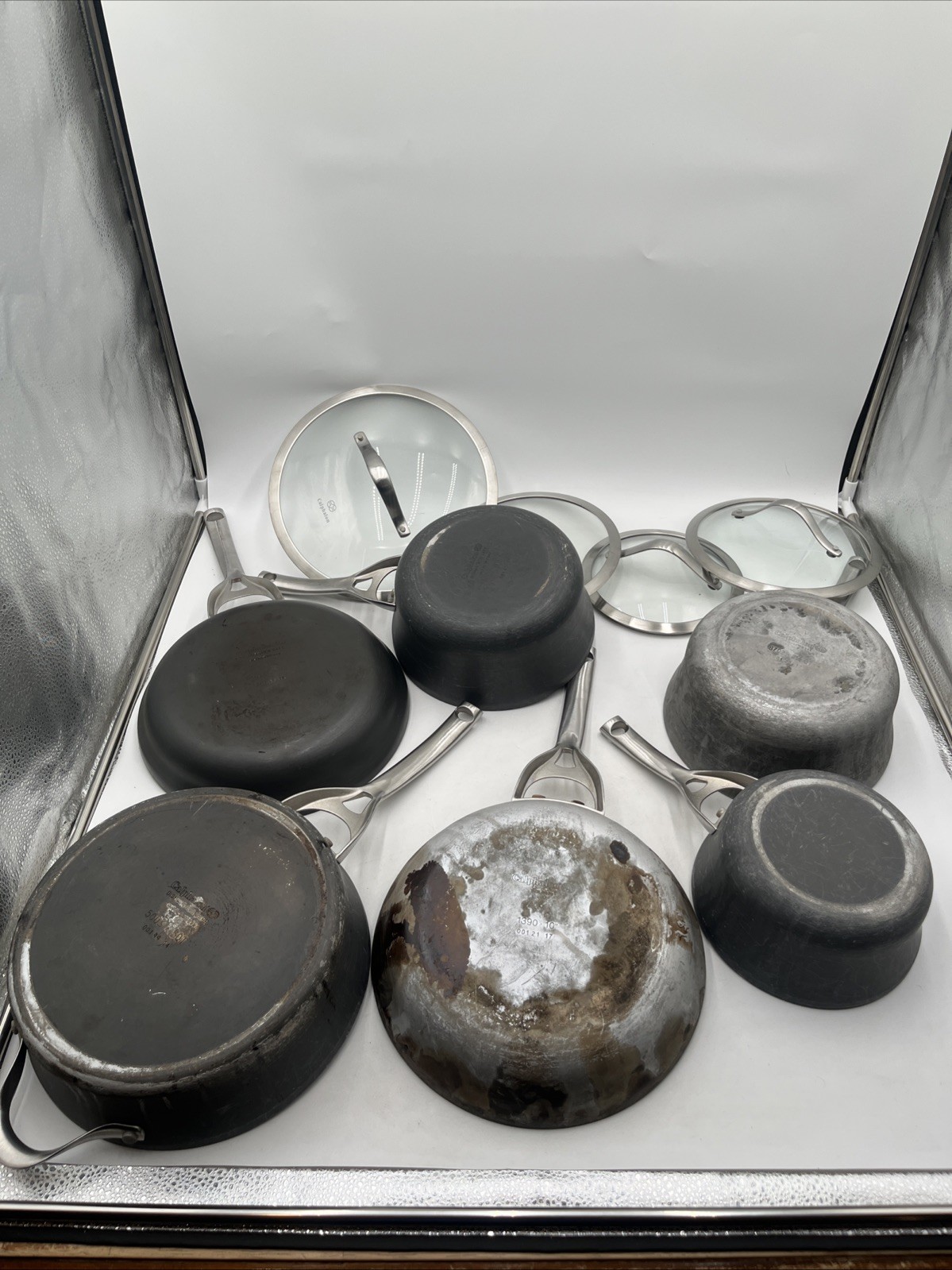 10-Piece Calphalon Hard Anodized Non-Stick Pots & Pans W/ Lids Set Used See Pics