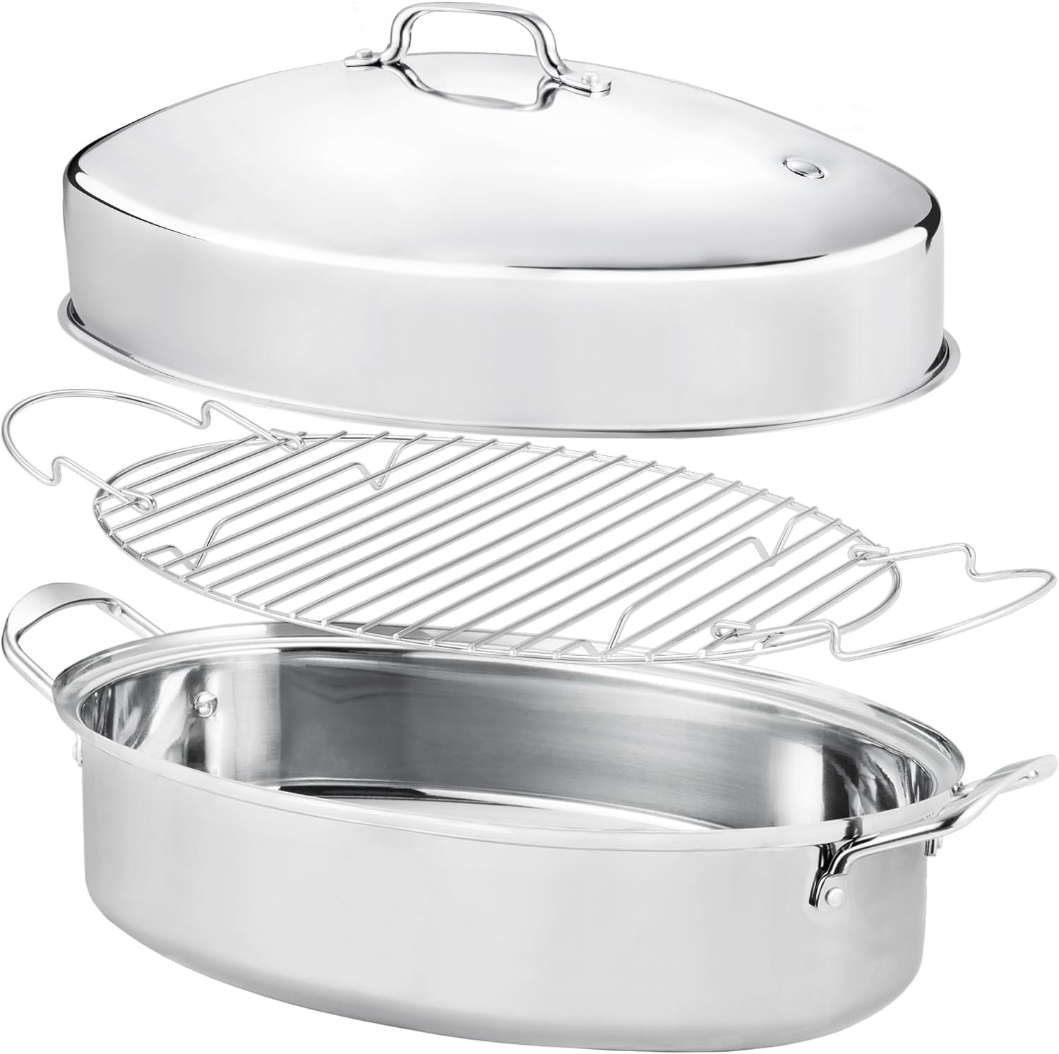 22-Inch Stainless Steel Roasting Pan with Rack & Lid – Dishwasher Safe