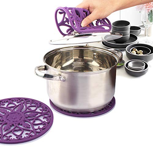Trivets for Dishes/Pots/Pans, 3 Pcs Silicone Mats, 3 Set-purple